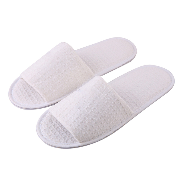 White Color Open Toe Waffle Slippers Disposable Guest Slippers for Hotels