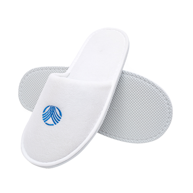 White Terry Towel Slippers for Hotels Disposable with Custom Printed Logo