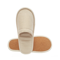 Customized Eco Friendly 100% Cotton Cork Sole Biodegradable Flat Closed Toe Disposable Hotel Slippers