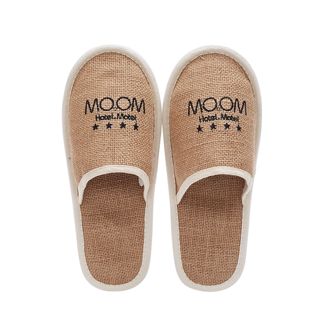 Wholesale Custom Brown Linen Slippers Disposable Cheap Hotel Slippers