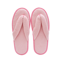 Custom Printed Disposable Coral Fleece Flip Flop Pink Slippers Thick Velvet Hotel Amenities for Home Guests And Travel